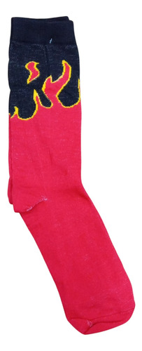 Medias Largas Llama De Fuego Rojo Llamarada Skate Punk Rock Llama De Fuego Rojo Estampado Unico
