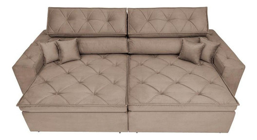 Sofá Austin 2,82m Retrátil, Reclinável com Molas no Assento e Almofadas, Suede Castor Cama inBox