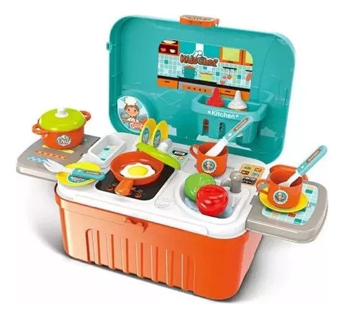 3 Pzs Cocinita Infantil Chef Cook 3 En 1 Maleta Portatil