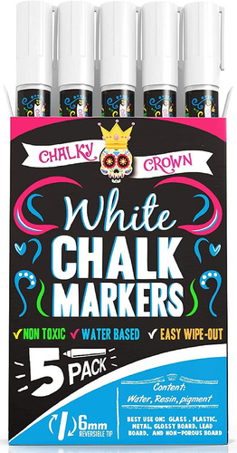 Marcadores Chalky Crown Set 5 Unidades, Color Blanco