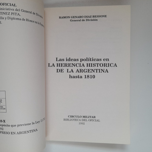 La Herencia Histórica En Argentina Hasta 1810 Diaz Bessone (Usado)