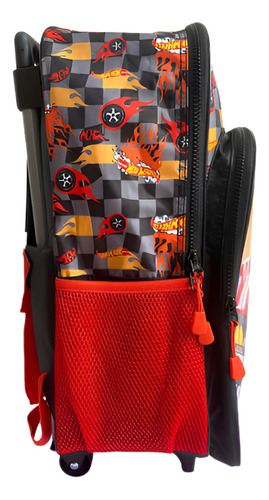 Mochila Hot Wheels Make It Epic Escolar Con Carro 17 Pulgada Color Rojo Diseño De La Tela Estampado