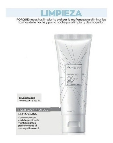 Avon Anew Gel Limpiador Facial Con Extracto De Carbon 150 G