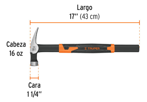 Martillo Tubular Para Cimbra 16 Oz Uña Recta Truper 10754