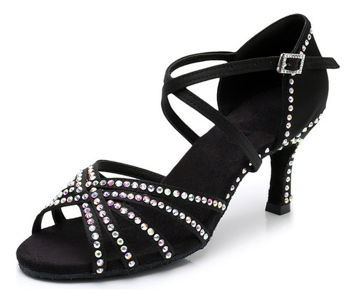 Zapatos Baile Latino De Mujer Tacon Alto Satinado Diamantes