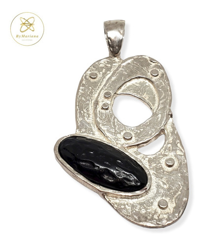 Imagen 2 de 4 de Dije Plata Con Resina Negra 30 X 60 Mm