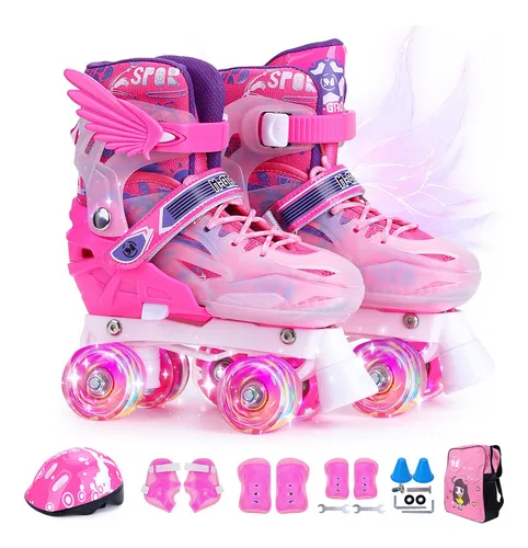 Patines 4 Ruedas Altera Doble Fila con Luz LED para Niñas y Niños Talla  Ajustable