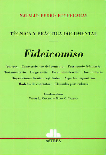Fideicomiso. Técnica Y Práctica Documental, De Natalio Pedro Etchegaray. Serie 9505088041, Vol. 1. Editorial Intermilenio, Tapa Blanda, Edición 2008 En Español, 2008