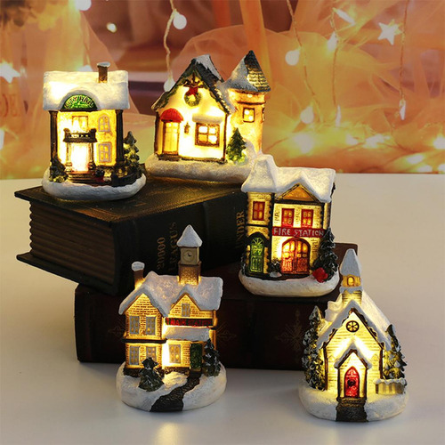 Escena De Navidad De Resina Casa Led Light Village Set