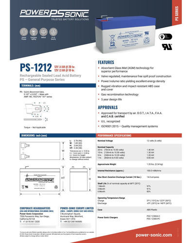 Bateria Gel Recargable 12v 1.4ah Alarma Audio Led Powersonic