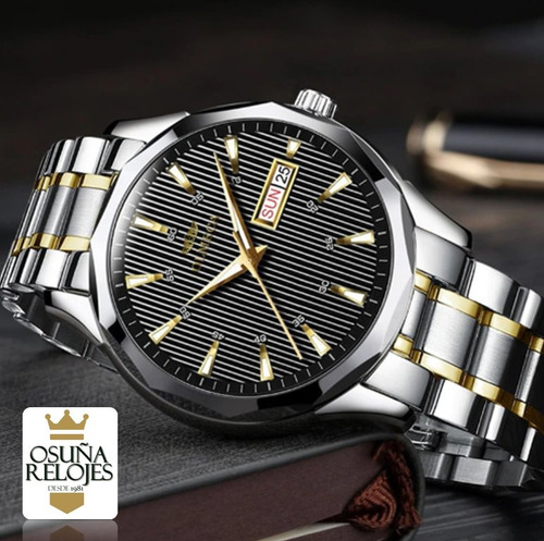 Relógio Masculino Luxo Original Dourado Prata Azul 0853