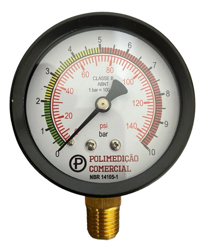 Manômetro Pressão Vertical Água Rosca 1/4npt 0 A 10bar E Psi