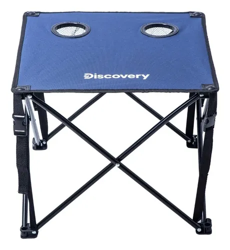 Mesa + 2 Sillas De Camping Discovery Plegable Portavaso Azul