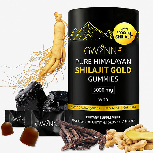 Gwynne Shilajit Gummies Puro Del Himalaya 3000mg Apto Para Hombres Y Mujeres 85 Micronutrientes Natural 60 Gommies 100% Orgánico
