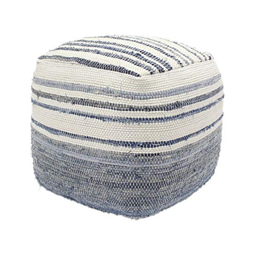 Puf Cubo Alma, Estilo Bohemio, Denim Reciclado Azul Y B...