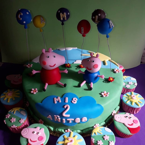 Adorno Aplique Para Torta Peppa Y George Pig Porcelana Fria