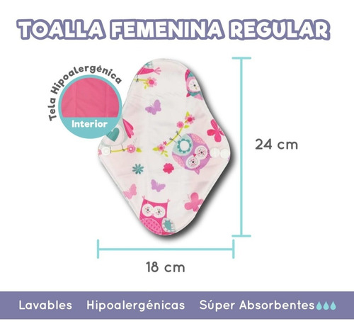 Pq 5 Toallas Fem Regulares Ecológicas 24x18 + Wet Bag