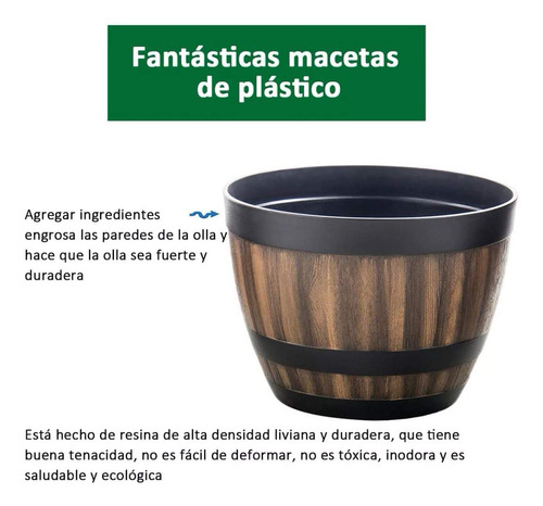 4 Maceteros Barril Simulación Madera 4l C/ Agujero 22.8×17cm