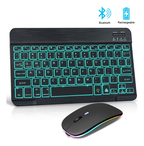 * Kit Teclado Iluminado Ratón Bluetooth For Tablet Celular