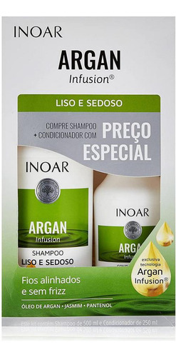 Kit Argan Liso E Sedoso Shampoo 500ml Condicionador 250ml