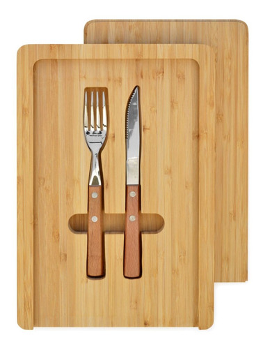 Tabla Asado Y Picada Set Premium Madera 30 X 20 Cm