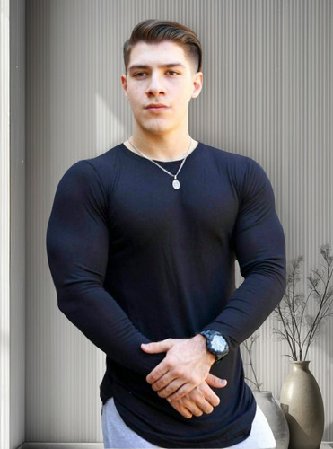 Playera Manga Larga Cuello Redondo Deportiva Casual Gym Fit