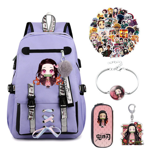 Mochila Demon Slayer, Estuche Para Lápices, Kit Para Estudia