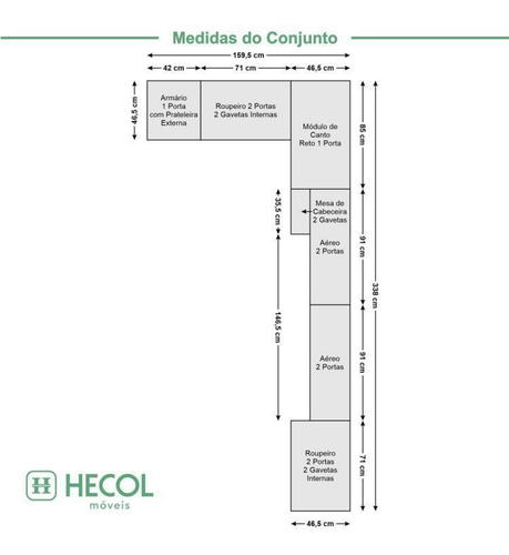 Guardo Roupa Modulado 10 Portas 6 Gavetas 7 Peças Bh