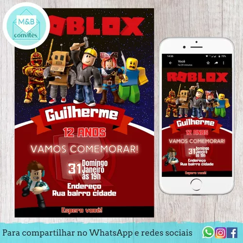 Criar convite de aniversário - Convite Roblox Vermelho