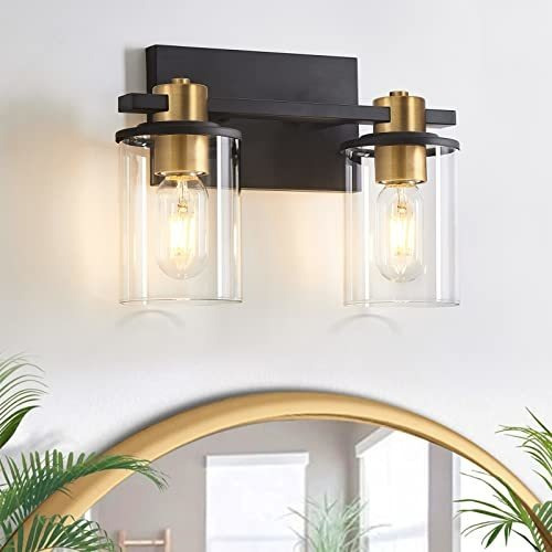 Lámpara Baño 2 Luces Stambord, Negra Y Dorada, Moderna