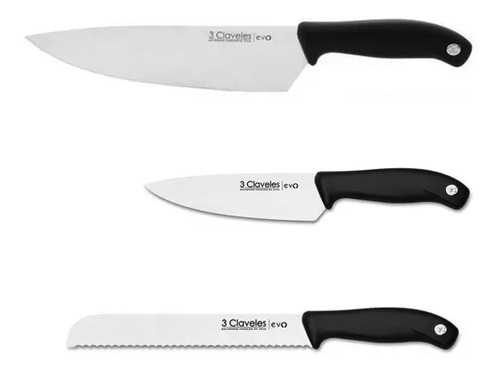 3 Cuchillos Evo 3 Claveles Chef 20cm + 15cm + Panero 20cm 