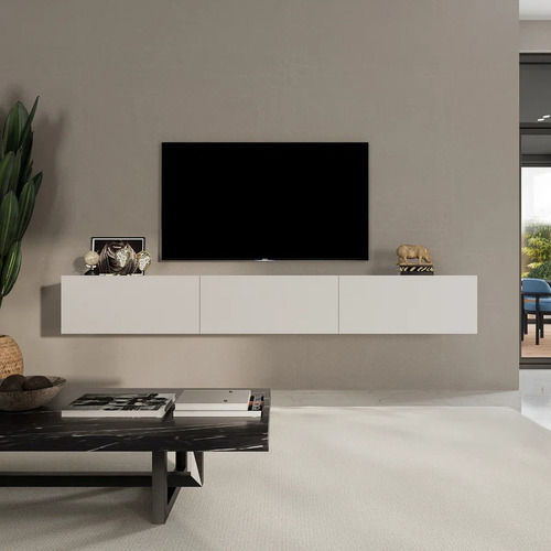 Rack Tv Calima 1.40 Flotante Moderno Y Funcional Hasta 60pul Blanco