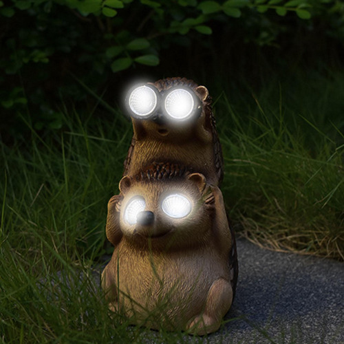 Figurita De Animales De Resina, Luces Led, Erizo10x10x17,5cm