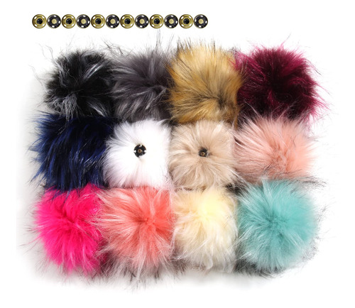 12 Pompon S Piel Sintetica Mapache Para Tejer Gorro Boton 5 