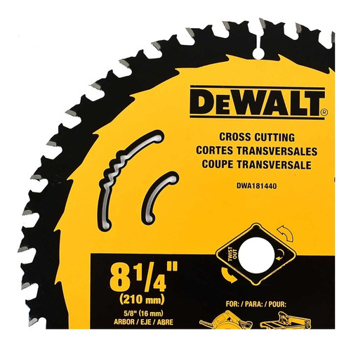 Disco De Sierra Corte Madera 8-1/4 X 40d Dewalt Dwa181440 Color Amarillo/Negro