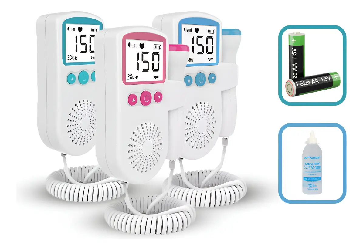 Kit Doppler Fetal Sonar Batimento Bebe Ultrassom + Gel Pilha Cor Azul-aço