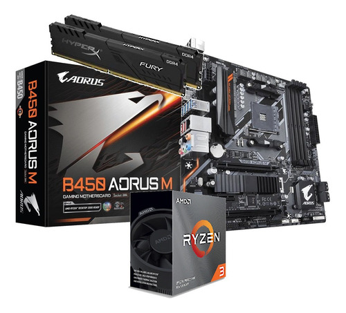 Kit Processador Ryzen 3100 Gigabyte B450 Aorus M Hx 2x 4gb