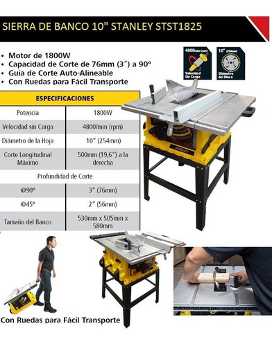 Sierra De Mesa Stanley 1800w Con Guias 10 - Ynter Industria
