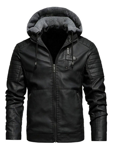 Calidad Chaqueta Hombre Cuero Sintetico Capota Forrada Casual Ropa