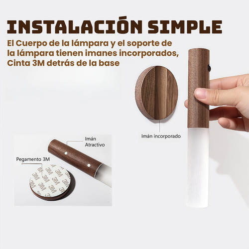 Lámpara De Pared Led De Madera Recargable Por Inducción