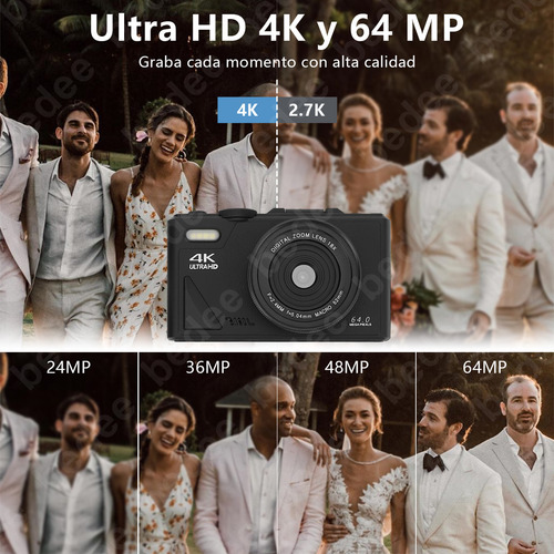 Cámara Digital Bedee 4k 64mp Cámara Vlog Con Tarjeta +32gb 2 Pilas Color Negro