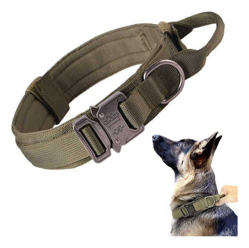 Collar Para Perro, Militar, Táctico, De Pastor Alemán, Tamañ Color Verde Tamaño Del Collar Xl