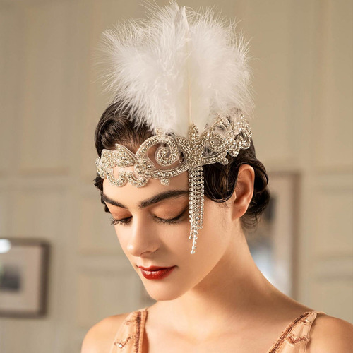 Diadema Estilo Flapper, Tocado De Plumas, Diadema Para