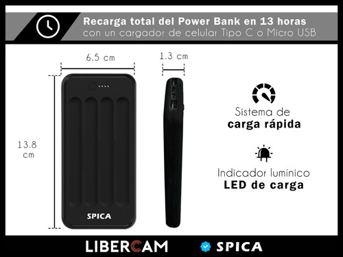 Power Bank Cargador Portatil 12000mah Spica Sw-100 Bateria Color Negro