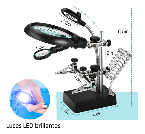 Lupa Con Luz Led 2 5x Aumento Soporte Y Pinza Para Soldadura