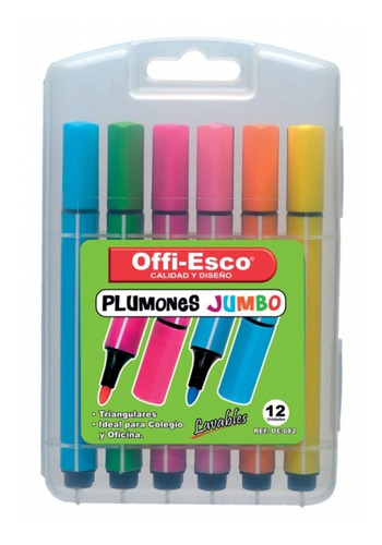 Plumones Lavables Jumbo Triangular Offi-esco X 12 