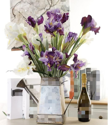 Vara De Iris Flores Artificiales Finas Decoración Paq 3 Pz Color Violeta