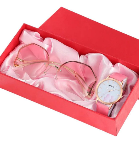 Reloj Y Gafas Para Mujer, De Pulsera Cuarzo  Color Rosa