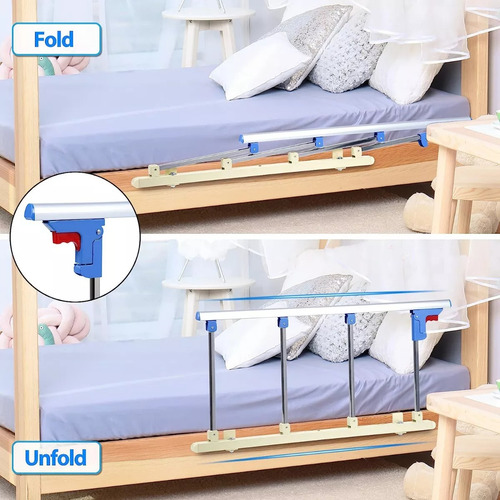 Adulto Doblar Seguridad Asistir Baranda Cama Long 93 Cm Color Azul acero