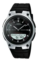 Comprar Reloj de pulsera Casio Collection AW-80 de cuerpo color plateado y negro, analógico-digital, fondo negro, con correa de resina color negro, agujas color plateado y blanco, dial blanco y plateado, minu